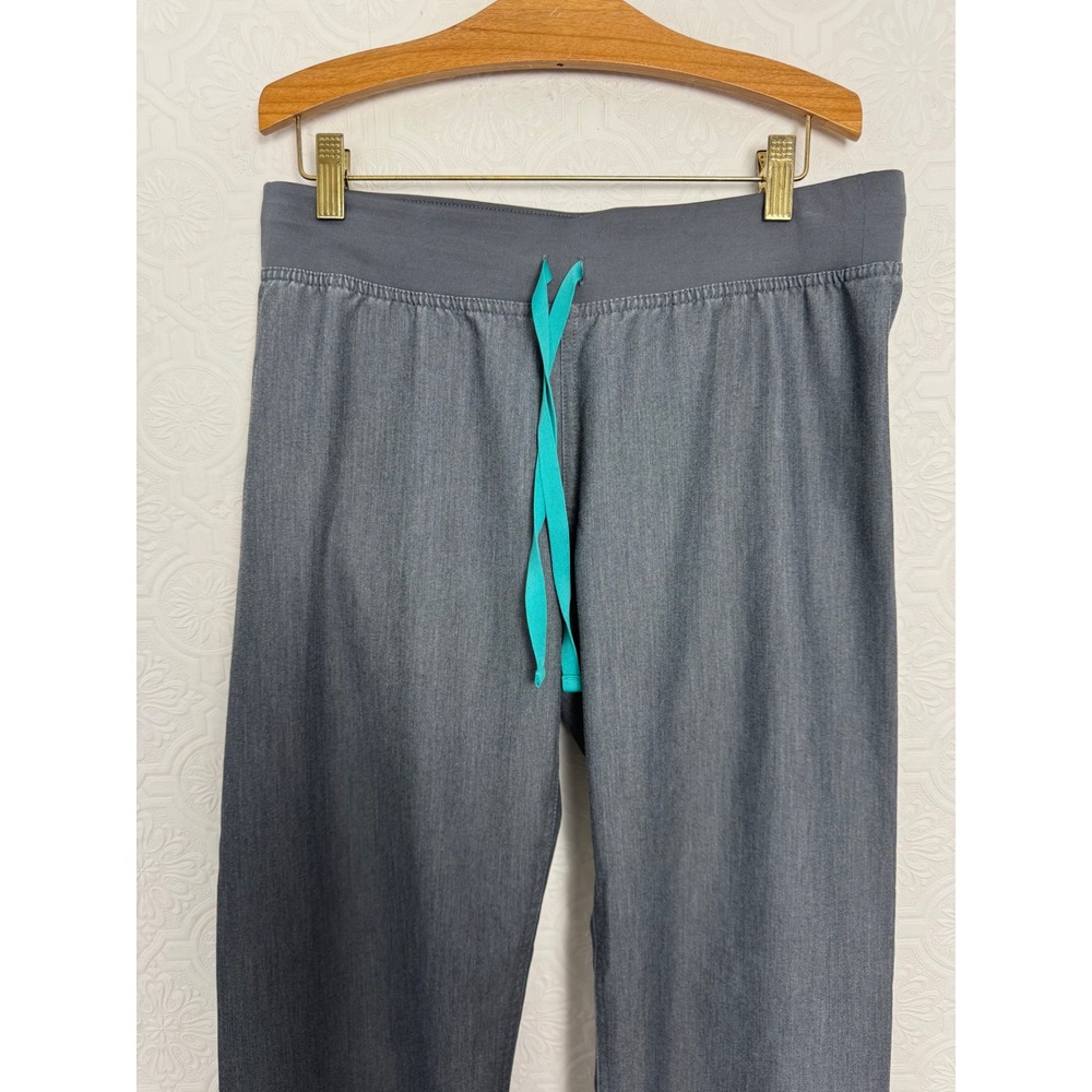 FIGS Heather Charcoal Gray Straight Leg Scrub Pants Teal Drawstring T21003P - Picture 2 of 5